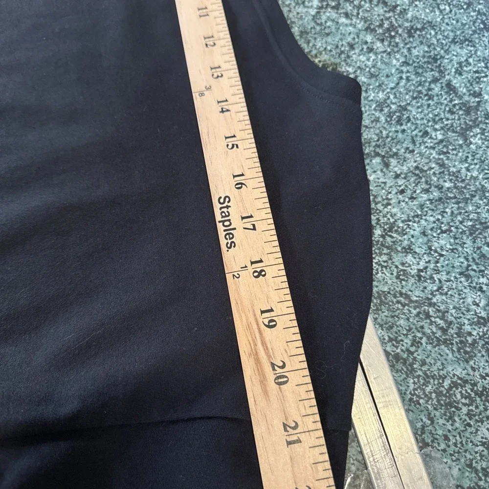Eileen Fisher Black Organic Cotton Spandex Midi Dress Minimalist Boxy Pockets PM